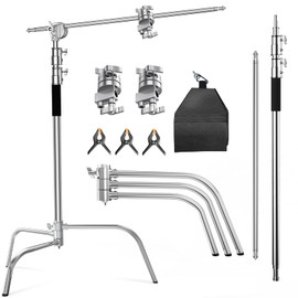 C Stand With Boom Arm - Photography Light Stand, Max Height 10.5ft/320cm, 4.2ft/128cm Holding Arm, Stainless Steel Heavy Duty Silver (CXJH01)