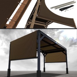 Royal Shade 12' W x 20' L Brown Pergola Sun Shade Canopy Replacement Cover, Commercial Grade 260 GSM Cloth for Outdoor Patio, Includes Stainless Steel Weighted Rods (We Make Custom Size)