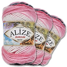 Alize 3 x 100 g Burcum Batik Premium Wool 100% Acrylic 29 Colours Gradient Accents (1602)