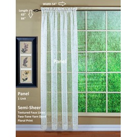 Today's Curtain, Willow Faux Linen Print Panel 63", Ecru, 54" W x 63" L