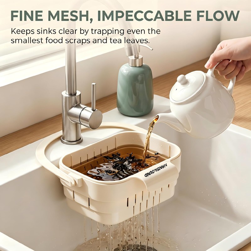 Foldable Hanging Sink Drain Basket for Kitchen (White)