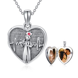 HARMONY BOLA Nurse Heart Locket Necklace that Holds Picture Photo Pendant Memory Jewellery Gift for Women, She Believed She Could So She Did