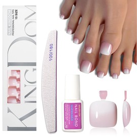 120pcs False Toenails Kit - Gradient Fake Toe Nails with Glue - Pink White Stick on Toenails - Press on Toenails - Toe Nails False for Big Toe - Full Cover Toe Nail Tips for Women