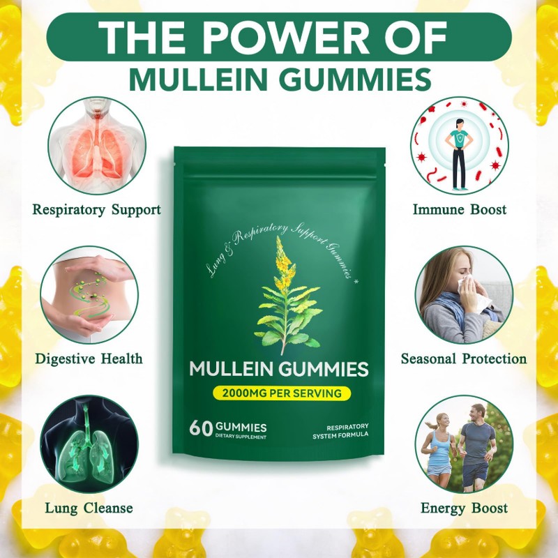 Mullein Gummies, Mullein Leaf Extract for Lungs, Mullein Leaf Gummies
