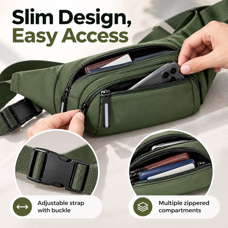 Running Waist Bag with Zippered Pockets – Slim Travel Money