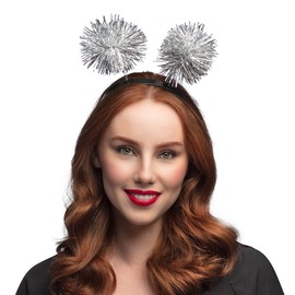 Glitter Headband with Pompoms | Silver