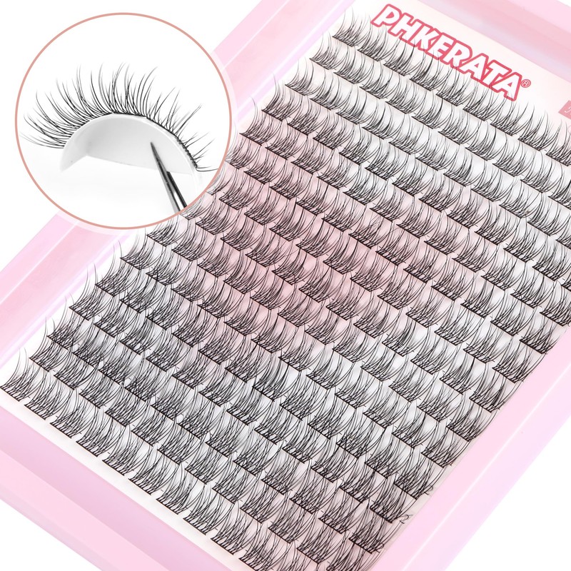 PHKERATA Wispy Cluster Lashes Natural Individual Eyelashes 180Pcs 9-12MM Lashes