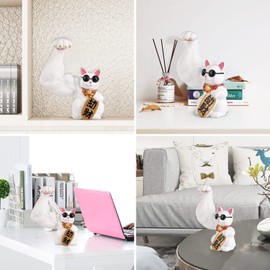 Fortune Large Arm Lucky Cat Statue,Money Cat Sculpture, Good Luck Decorations ,Cool Chinese Cat Waving Arm ,Suitable for Opening, Housewarming, Office, Home Decorative Ornaments,Fortune Friend (M)