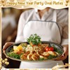 100 Pcs Happy New Year Paper Plates Oval,Black Gold,10.6"x12.6"