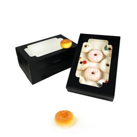 qiqee Black 12x8x2.5 Inch Cookie Box with Window 20Pcs Bakery Pastry Macaron Bakery Box for Packaging (Auto-pop Up)