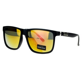 Mens Locs Sunglasses Matte Black Square Frame Fuchsia Mirror Lens UV400