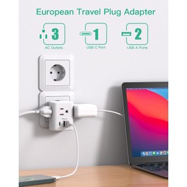 European Travel Plug Adapter with USB Charging Ports, Mifaso International Type C Power Adapter for US to Most of Europe EU Italy France Spain Germany Greece