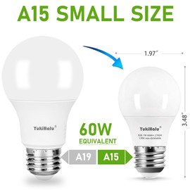 YukiHalu A15 LED Light Bulbs, 60W Equivalent, E26 Base, 2700K/3000K/5000K White, 7W 600 Lumens 120V, UL Listed, Ceiling Fan Light Bulbs, Appliance Bulb, Not Dimmable, Pack of 6 (2700K Soft White)