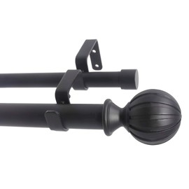 Urbanest Fluted Ball Manhattan 1" 3/4" Double Drapery Curtain Window Rod Set - 84" to 120", Black