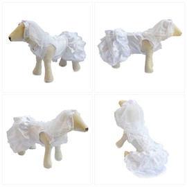 Wedding Dress with Head Pieces, Luxury Lace Bride Costume for Dogs - Soft Comfortable Party Dress Pet Apparel for Small Medium Large Dogs White XS