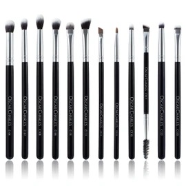 Oscar Charles Silver Eye Makeup Brush Set 12 Makeup Brushes + Luxury Cosmetic Bag