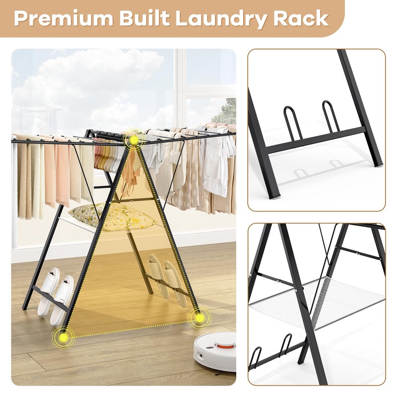 APEXCHASER Foldable Clothes Drying Rack, Metal Laundry Drying Rack Collapsible,