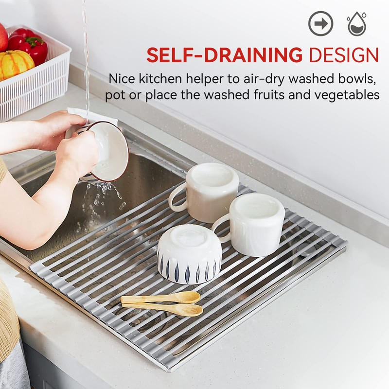 MERRYBOX Roll Up Dish Drying Rack, Over The Sink Dish