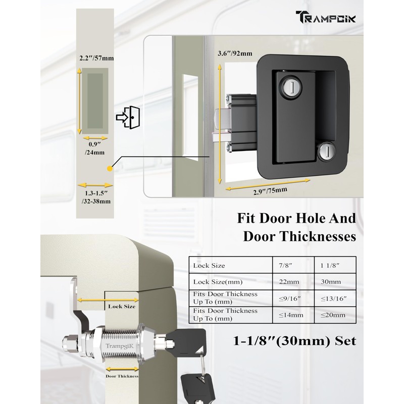 TrampgiK RV Door Lock Set, for RV Camper,Travel Trailer Entrance