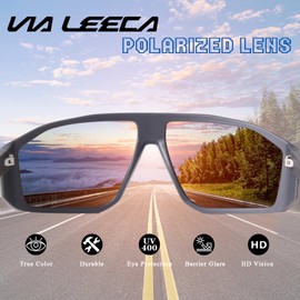 VIA LEECA Polarized Baseball Sport Sunglasses Men Women, Fashion Uv400 Protection Wrap Around Mirrored Lens Sun Glasses Shades For Running Cycling Outdoor Fishing Driving Golf Dark Blue