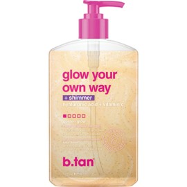 b.tan Clear Gradual Self Tan Gel | Glow Your Own Way Shimmer - Sunkissed Golden Bronze, Transfer Free, Best Extender, Moisturizing, Non Toxic Sunless Tanning Lotion, No Fake Tanner Smell, 473 ml