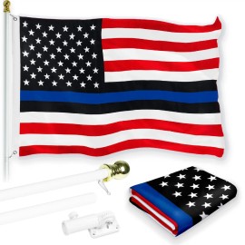 UD_G128 Combo Pack: 6 Feet Tangle Free Spinning Flagpole (White) Blue lives matter Flag 3x5 ft Printed 150D Brass Grommets (Flag