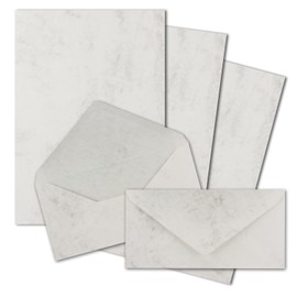 A4 Writing Paper Sets with DIN Long Envelopes, Wet Seal, Grey Marbled, Matte Writing Paper with Envelopes, Pack of 25 FarbenFroh by GUSTAV NEUSER