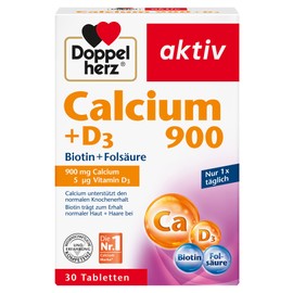 Doppelherz Calcium 900 + D3 + Biotin - Calcium contributes to normal bone retention and normal muscle function - 30 tablets