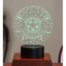 Ebros Gift Wicca Sacred Triple Moon Goddess Pentagram Engraved Clear Acrylic Glass LED Night Light Mystifying Oracle Wiccan Magic Courtesy Multi Color Nightlight USB Or Battery Powered