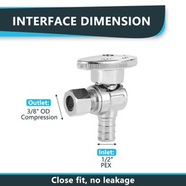 (Pack of 20) Seelink Pex Crimp 1/4 Turn Angle Stop Valve, 3/8" OD Compression x 1/2" Pex Barb Crimp (F1807), Chrome Plated Brass
