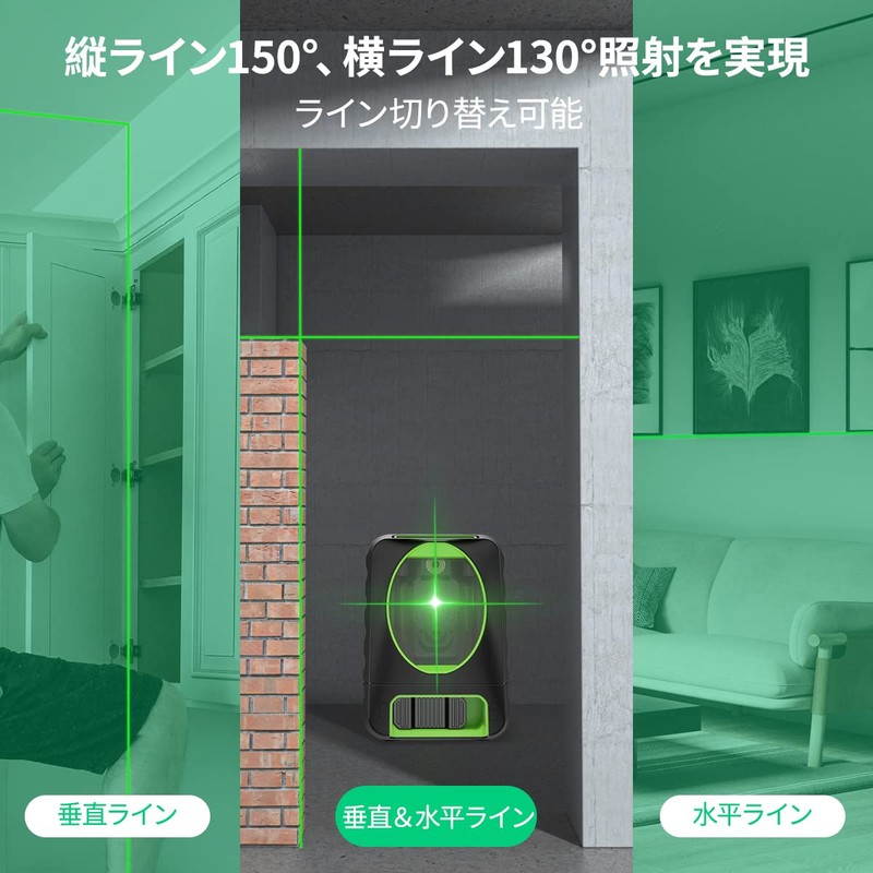 Huepar 2-Line Green Laser for Drawing Chalk Lines, Cross-line Laser