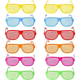 12Pcs Plastic Shutter Shades Glasses,Party Slotted Glass Sunglasses,Party Shutter Shading Glasses Neon Color Shutter Glasses