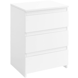 Topeakmart Nightstand with Storage, Bedside Table with 3 Drawers, White Bedside Cupboard Cabinet with Sturdy Base, Wooden Accent Small Table for Living Room Bedroom Office