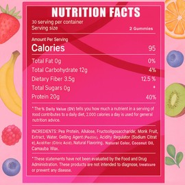 ipxkwll OAKA Protein Gummies, 20g Protein per Serving, Support Hair, Skin, Nails Health, Boost Energy, Protein Supplement for Women Men, Zero Sugar, Vegan, Mixed Berries Flavor, 60 Gummies
