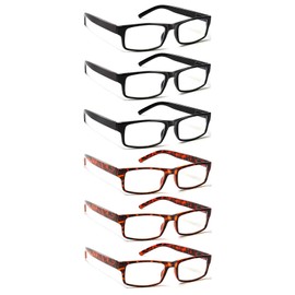 BIENCOOL 6 Pack Reading Glasses Traditional Frames for Men and Women Readers with Spring Loaded Hinges (3 Black 3 Tortoise, 2.00, multiplier_x)