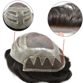 Lyrical Hair Hair system European Remy hair replacement Natural hairine, 8" x 10" human hair toupee men hair piece. #1B off Black (8"*10'', 1B off black)