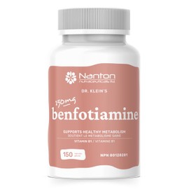 Dr. Klein's Benfotiamine Vitamin B1 Supplement. 150 Capsules. 4 Month Supply. Made In Canada. 150mg High Absorption Vitamin B1 to Support Healthy Metabolism & Energy Production. Thiamine. Vegetarian.