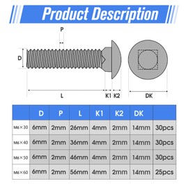 KINETOX Pack of 30 Carriage Bolts M6 x 30 mm Carriage Bolts DIN 603 with Hex Flange Nut M6 Nut Gate Hinge Screws Widely Used in Electronics Mechanical Engineering Construction Home Decoration
