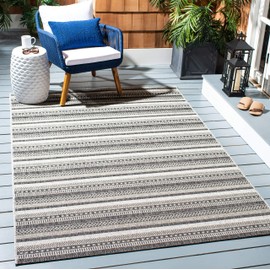 SAFAVIEH Courtyard Collection 8' x 10' Black / Grey CY8784 Indoor/ Outdoor Waterproof Easy Cleaning Patio Backyard Mudroom Area Rug