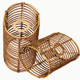 Osasy Retro Rattan Ceiling Lights Shade, Wicker Light Shades Ceiling Handwoven Lampshades Cover for Pendant Light/Chandelier Light Fixture (Coffee Brown, 2pcs :L18.5 x B13.5 x H20(cm))