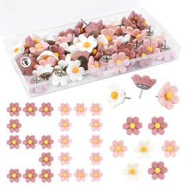 Flower Push Pins, 50Pcs Cute Push Pins with Box, Cute Thumb Tacks Decorative Push Pin for Bulletin Board Photos Maps Feature Wall and Other Offices Schools Supplies