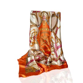 GLORIS Silk Scarf for Women 90 X 90 cm, Elegant Satin Head Scarf, Neckerchief, Silky Bandana Scarf. Square Scarf Scarf Satin Silk (Orange)