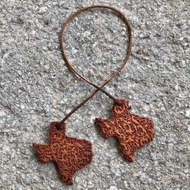 Air Flair | Leather Car Air Freshener | Double Texas Shape | Scroll Pattern (Brown, 3) Cherry Leather Scent