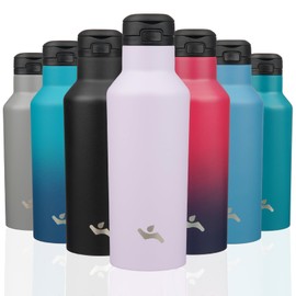 Insulated Water Bottle with Straw,17 OZ Double Wall Vacuum Stainless Steel Water Flask with 2 Lids,Purple