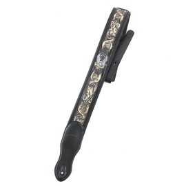 Walker & Williams KB-04-BLK Black Full Grain Handmade Center Block Premium Carving Leather Padded Guitar Strap With Banner Eagle And Vines For Acoustic, Electric, And Bass Guitars