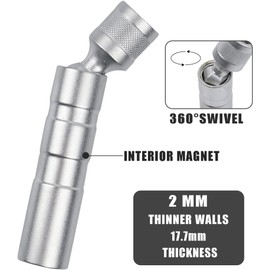 QIOON 2 Pcs Spark Plug Socket Set, 14/16mm Universal Joint Magnetic Spark Plug Wrench 3/8-Inch Drive12-Point Thin Wall Spark Plug Socket Spark Plug Removal Tool for Car Repair