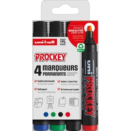 Faber-Castell Uni Prockey 159004 Permanent Markers Chisel Tip 3 to 6 mm Pack of 4 Black / Green / Red / Blue