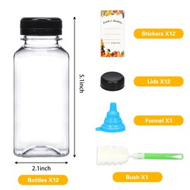 Moretoes 12pcs 8oz Plastic Juice Bottles with Caps, Clear Empty Reusable Water Bottles, Disposable Beverage Containers Bulk for Juicing Smoothies Turmeric Juice Milk and Other Beverages