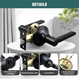 GOBEKOR 10 Pack Matte Black Door Handles Interior,Heavy Duty Privacy Door Levers with Lock,Sleek Round Interior Door Handles for Bedroom and Bathroom with No Key