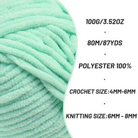 3 Pack Aqua Green Chunky Chenille Yarn for Crocheting, Baby Yarn for Crocheting Soft Blanket/Amigurumi, 300g (262yds) Super Bulky Fluffy Velvet Knitting/Crochet Yarn